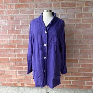 Vintage Heaven Linen‎ Button Up Lightweight Jacket Top Women's L Purple